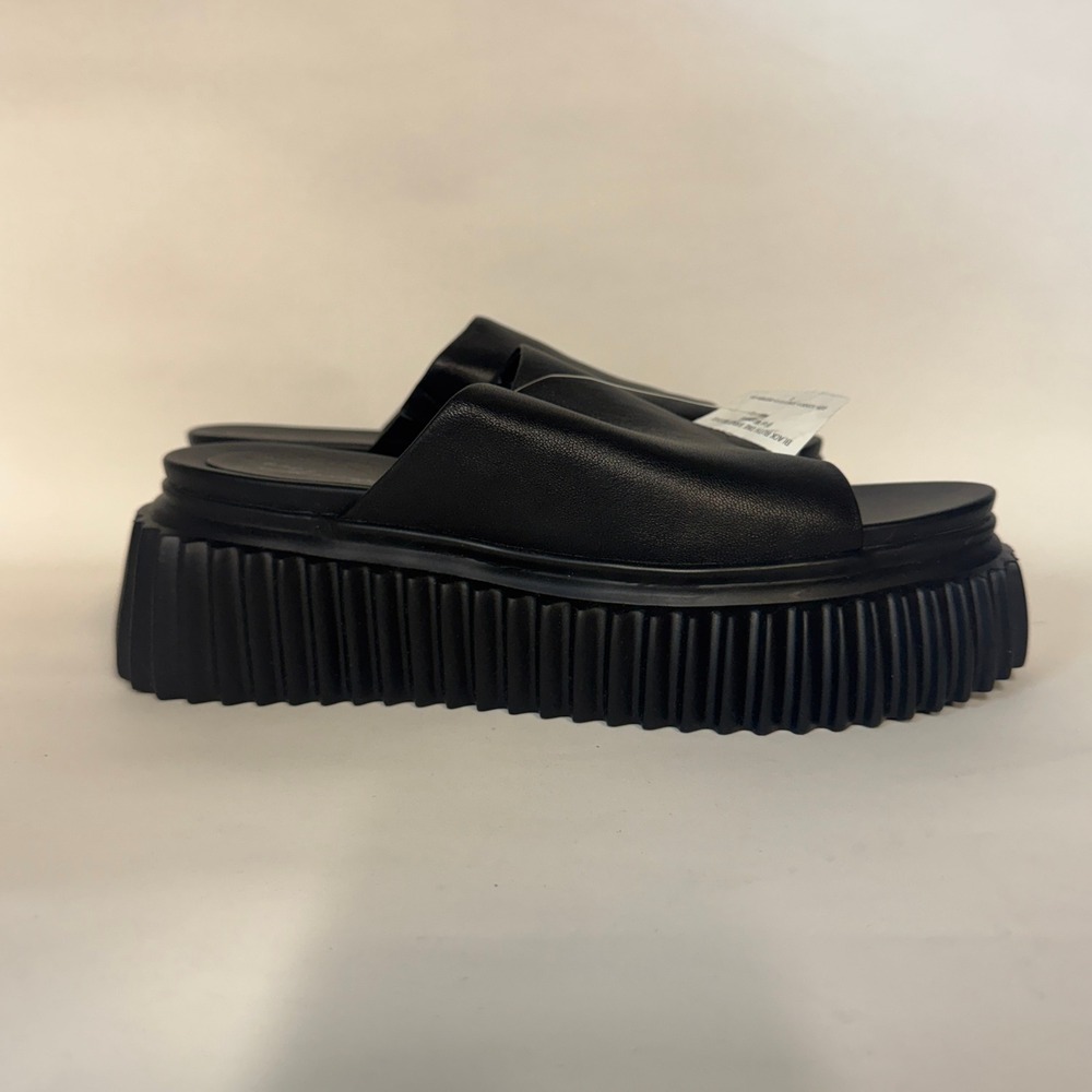 Vintage Havana Ruth Black Leather One Band Wedge Platform Slide Sandals 8.5 NEW
